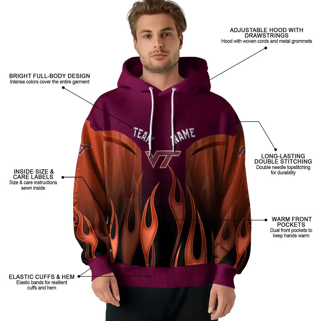 personalized virginia tech hokies flame design maroon hoodie latest model personalized virginia tech hokies flame design maroon hoodie latest model