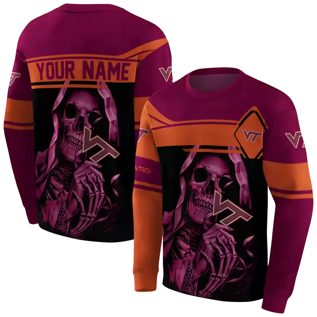 personalized virginia tech hokies grim reaper maroon black hoodie premium grade personalized virginia tech hokies grim reaper maroon black hoodie premium grade