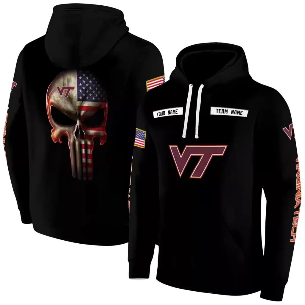personalized virginia tech hokies punisher skull black hoodie fashion forward personalized virginia tech hokies punisher skull black hoodie fashion forward