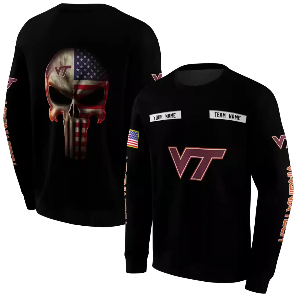 personalized virginia tech hokies punisher skull black hoodie premium grade personalized virginia tech hokies punisher skull black hoodie premium grade