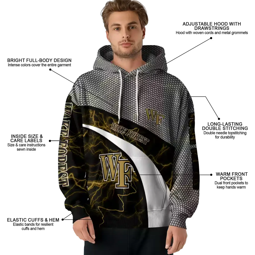 personalized wake forest demon deacons hexagonal mesh gold black gray hoodie latest model personalized wake forest demon deacons hexagonal mesh gold black gray hoodie latest model