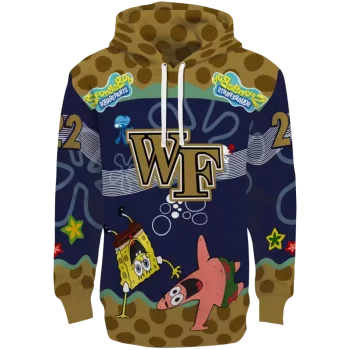 personalized wake forest demon deacons spongebob patrick star gold navy hoodie best selling