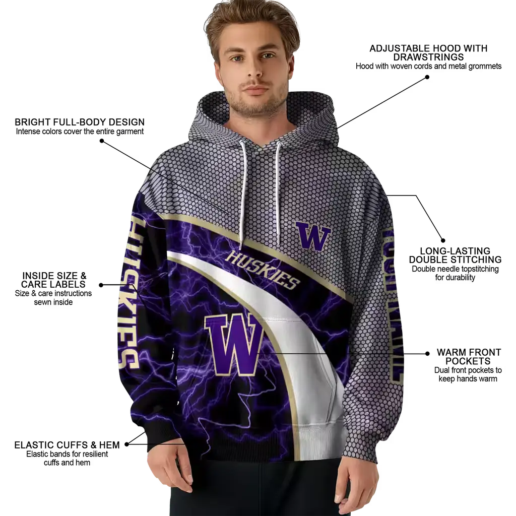 personalized washington huskies hexagonal mesh purple black gray hoodie latest model personalized washington huskies hexagonal mesh purple black gray hoodie latest model