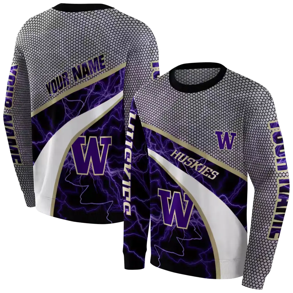 personalized washington huskies hexagonal mesh purple black gray hoodie premium grade personalized washington huskies hexagonal mesh purple black gray hoodie premium grade