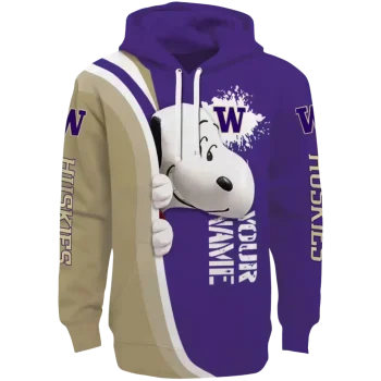 personalized washington huskies peeking snoopy purple hoodie best selling
