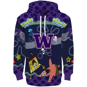 personalized washington huskies spongebob patrick star purple navy hoodie best selling