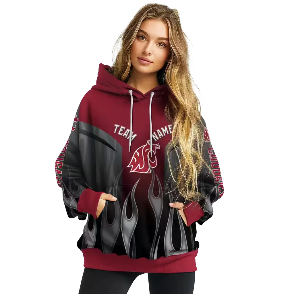 personalized washington state cougars flame design crimson hoodie high quality personalized washington state cougars flame design crimson hoodie high quality