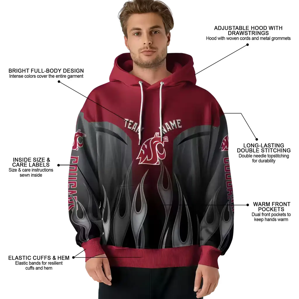 personalized washington state cougars flame design crimson hoodie latest model personalized washington state cougars flame design crimson hoodie latest model