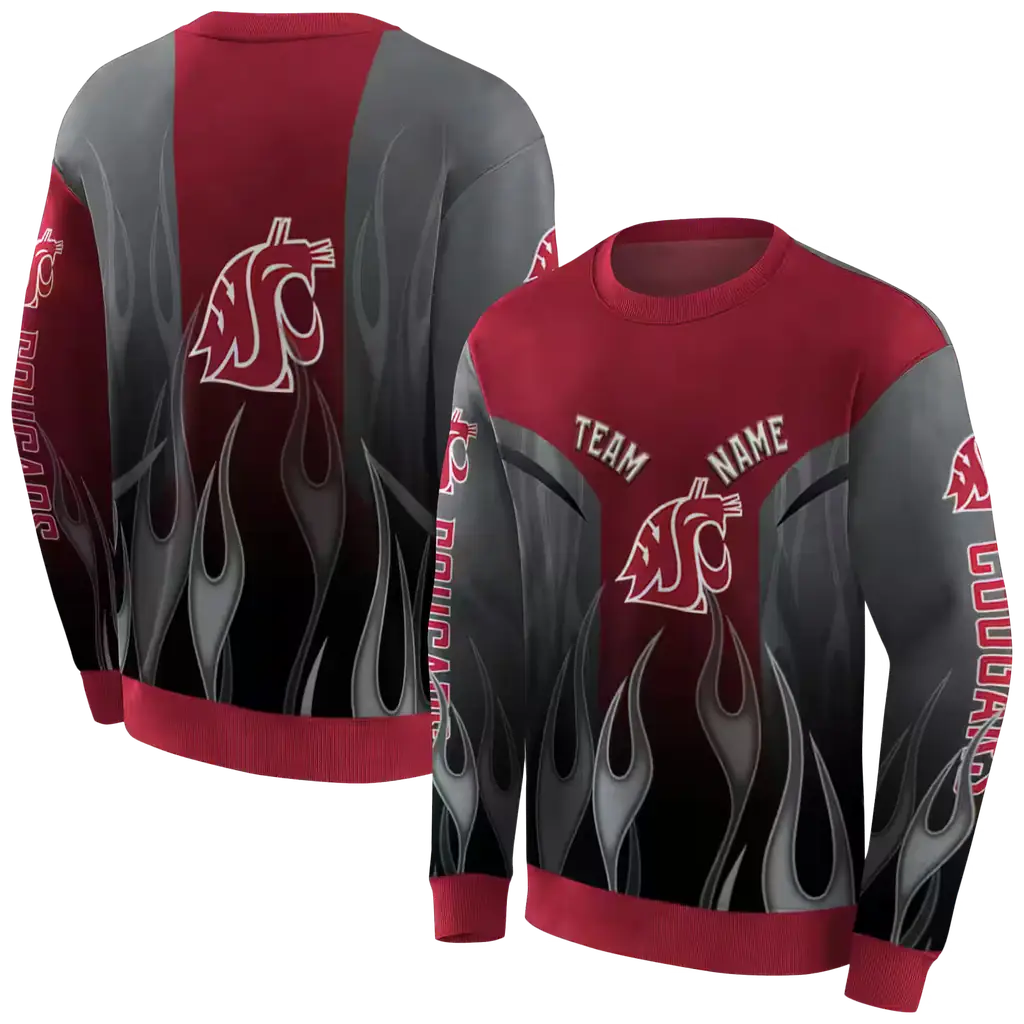 personalized washington state cougars flame design crimson hoodie premium grade personalized washington state cougars flame design crimson hoodie premium grade