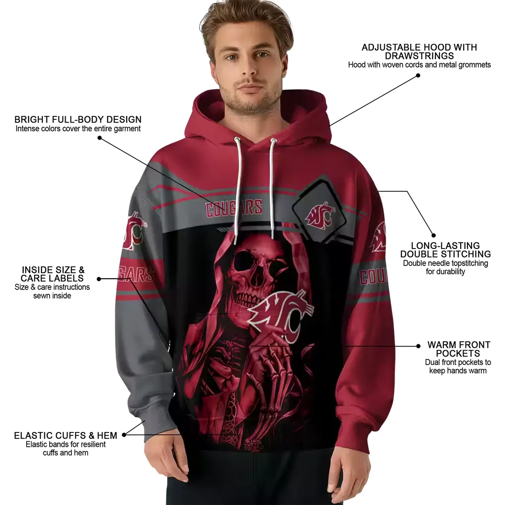 personalized washington state cougars grim reaper crimson black hoodie latest model personalized washington state cougars grim reaper crimson black hoodie latest model