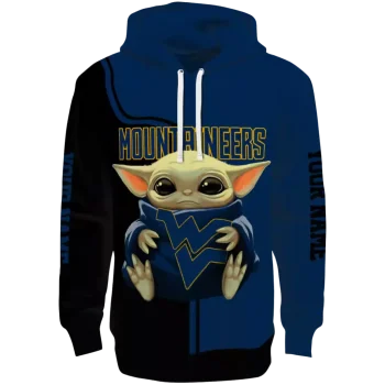personalized west virginia mountaineers baby yoda blue black hoodie best selling