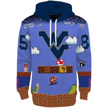 personalized west virginia mountaineers mario blue black hoodie best selling