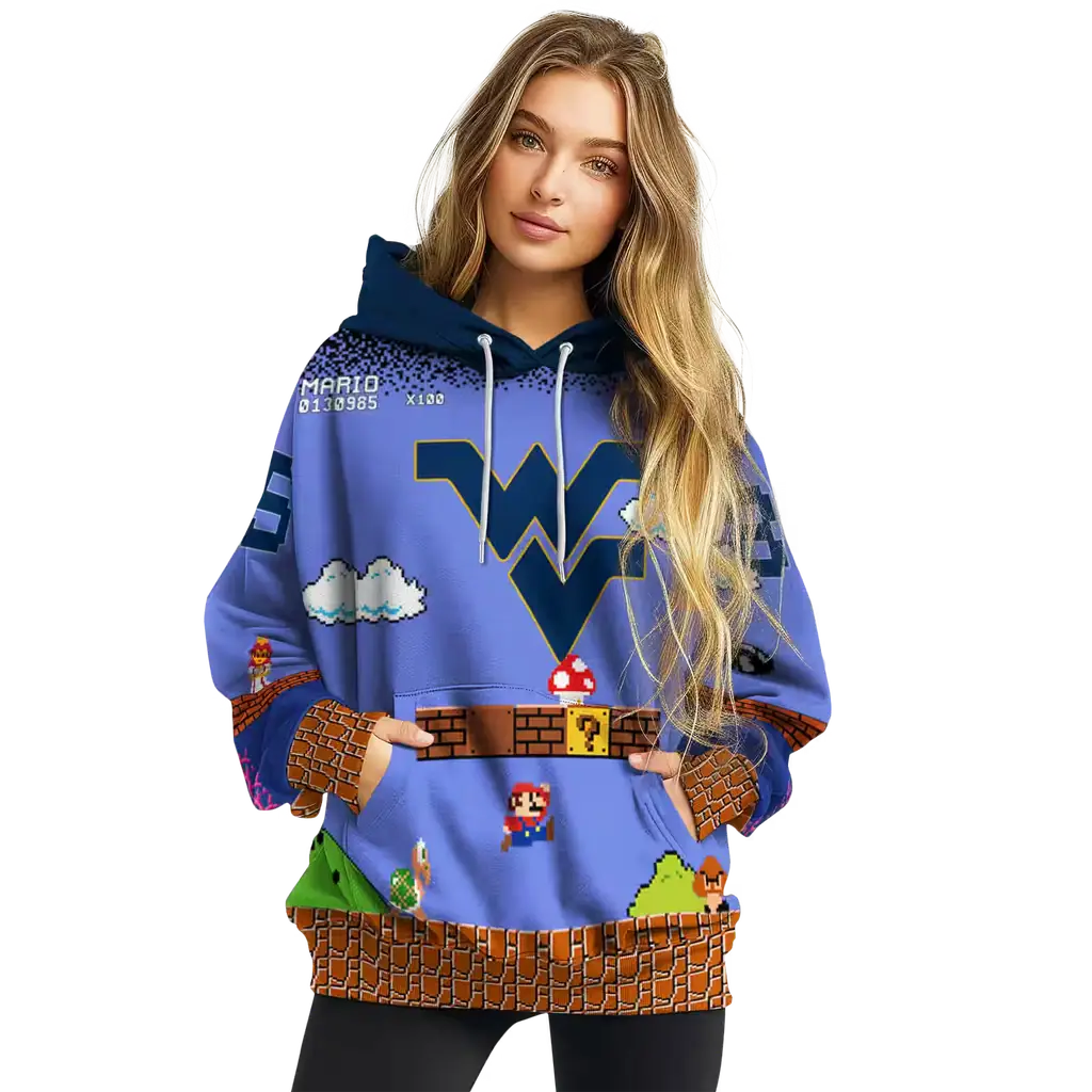 personalized west virginia mountaineers mario blue black hoodie high quality personalized west virginia mountaineers mario blue black hoodie high quality