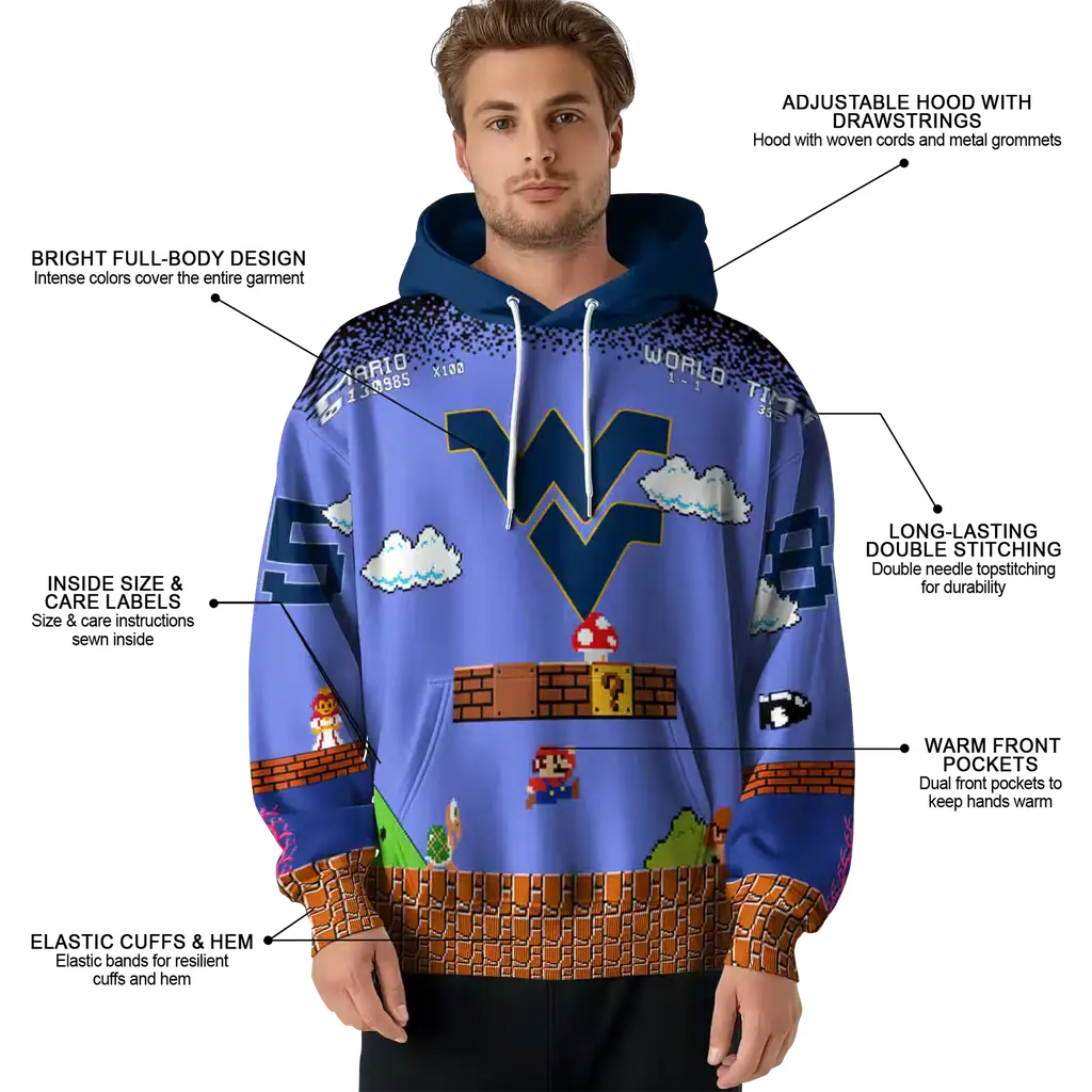 personalized west virginia mountaineers mario blue black hoodie latest model personalized west virginia mountaineers mario blue black hoodie latest model