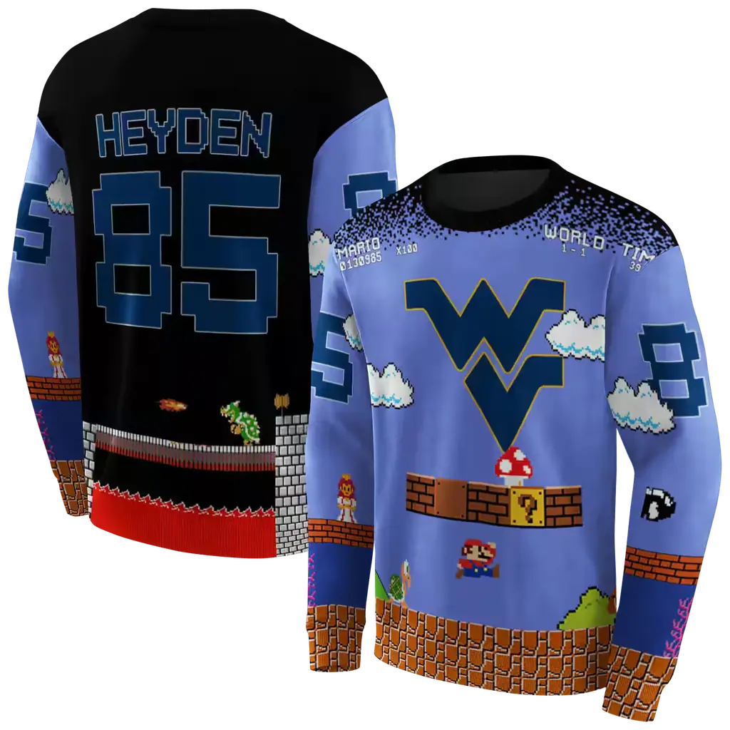 personalized west virginia mountaineers mario blue black hoodie premium grade personalized west virginia mountaineers mario blue black hoodie premium grade