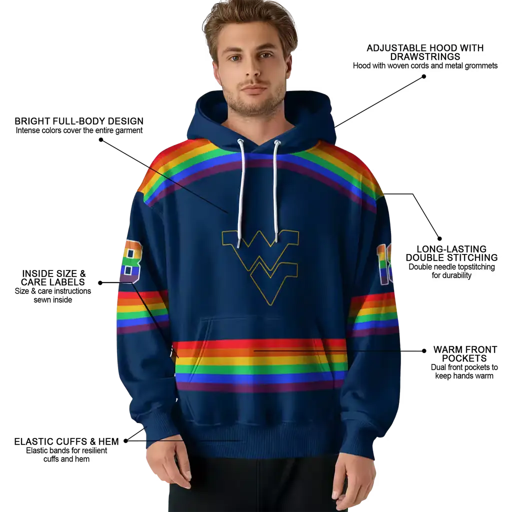 personalized west virginia mountaineers rainbow stripes blue hoodie latest model personalized west virginia mountaineers rainbow stripes blue hoodie latest model