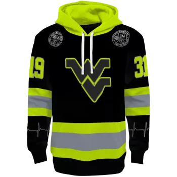 personalized west virginia mountaineers safety motif black neon green hoodie best selling