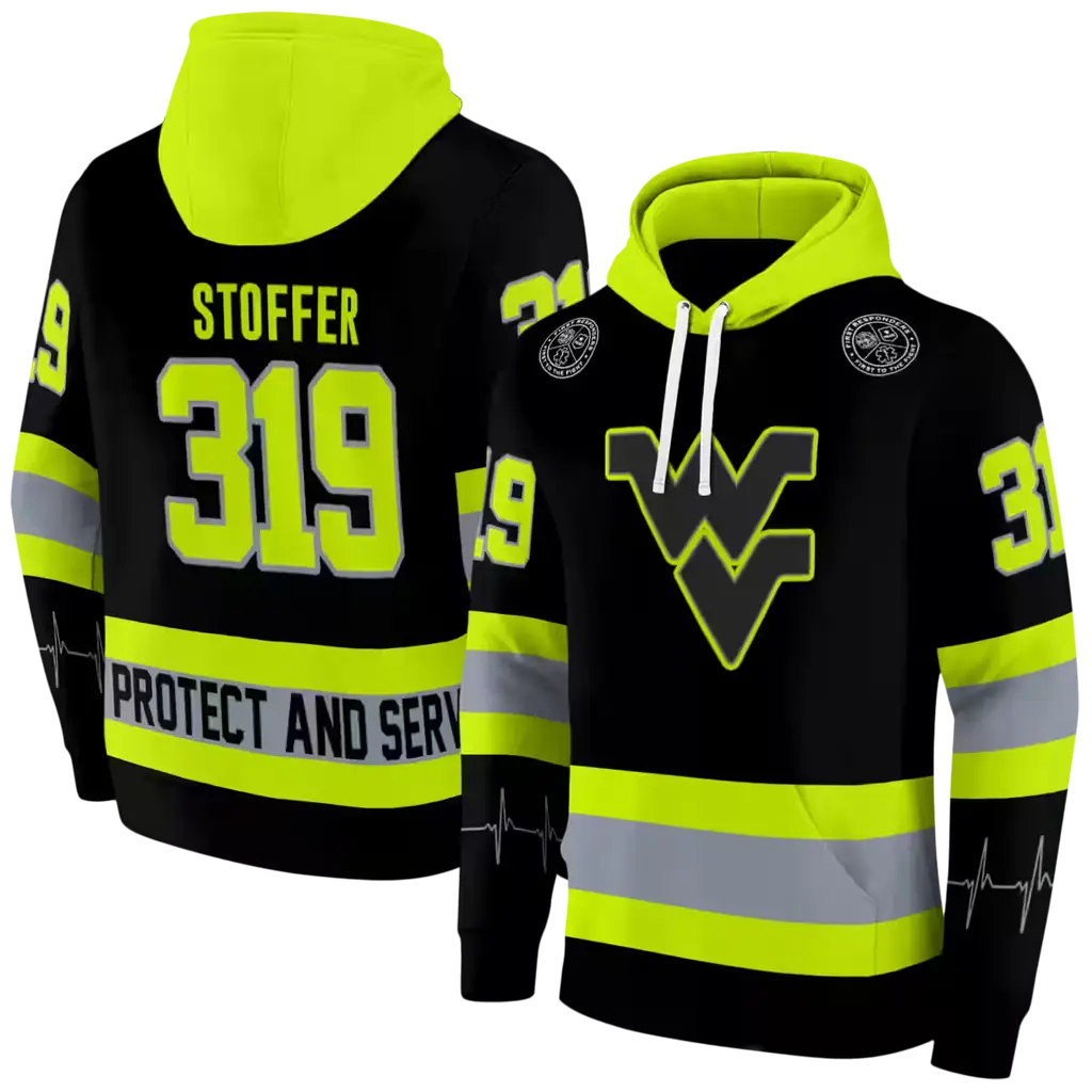 personalized west virginia mountaineers safety motif black neon green hoodie fashion forward personalized west virginia mountaineers safety motif black neon green hoodie fashion forward