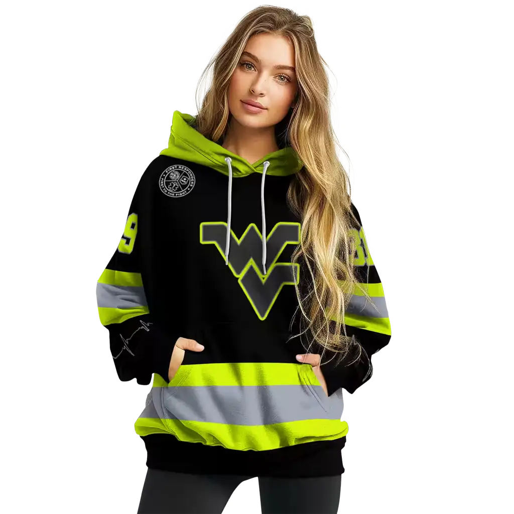 personalized west virginia mountaineers safety motif black neon green hoodie high quality personalized west virginia mountaineers safety motif black neon green hoodie high quality