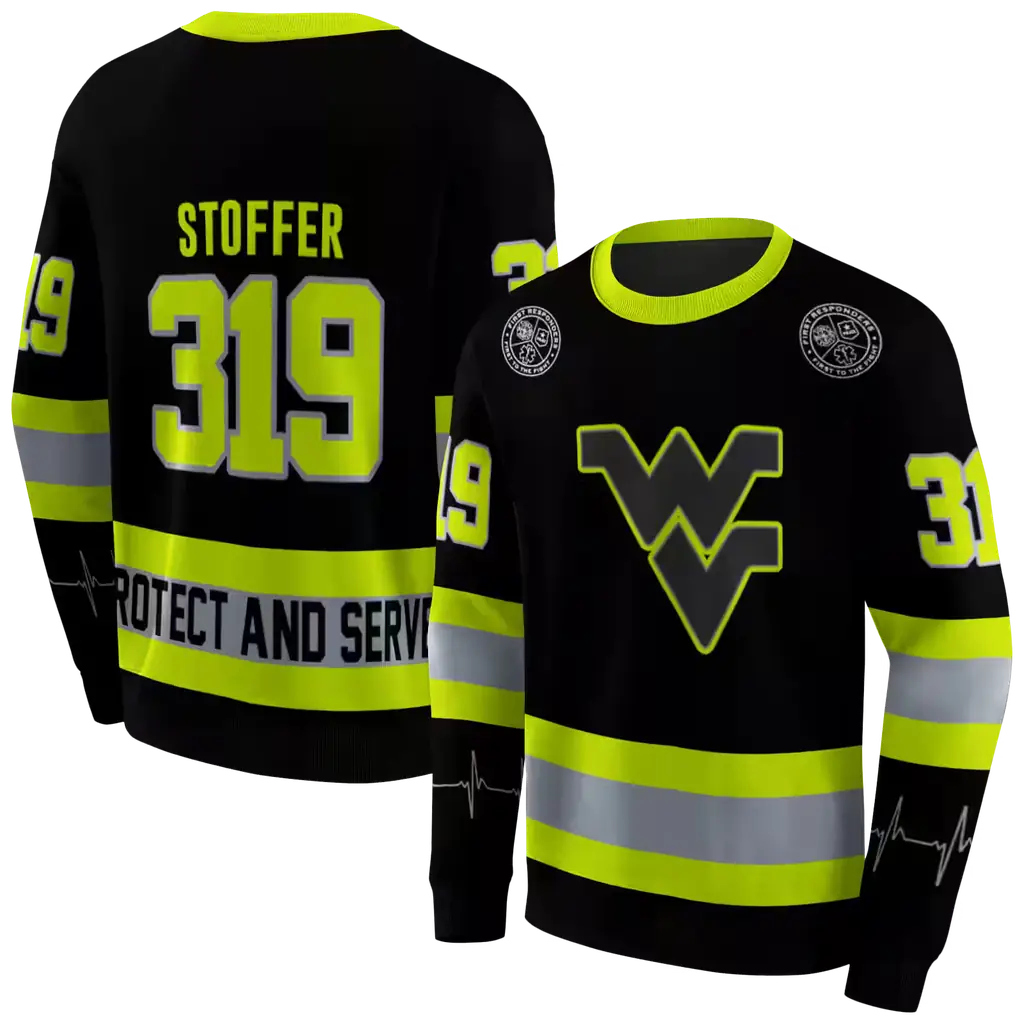 personalized west virginia mountaineers safety motif black neon green hoodie premium grade personalized west virginia mountaineers safety motif black neon green hoodie premium grade