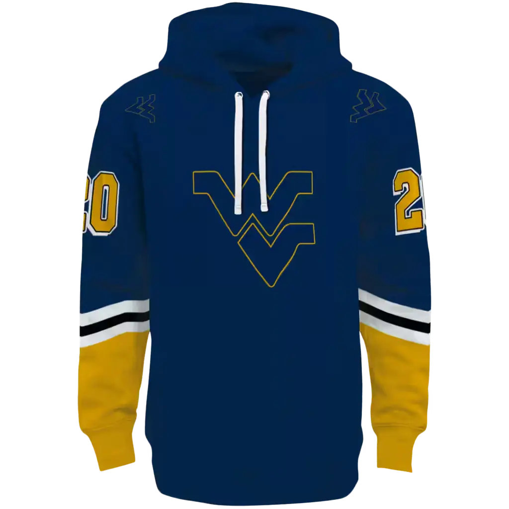 personalized west virginia mountaineers striped sleeves blue hoodie best selling personalized west virginia mountaineers striped sleeves blue hoodie best selling