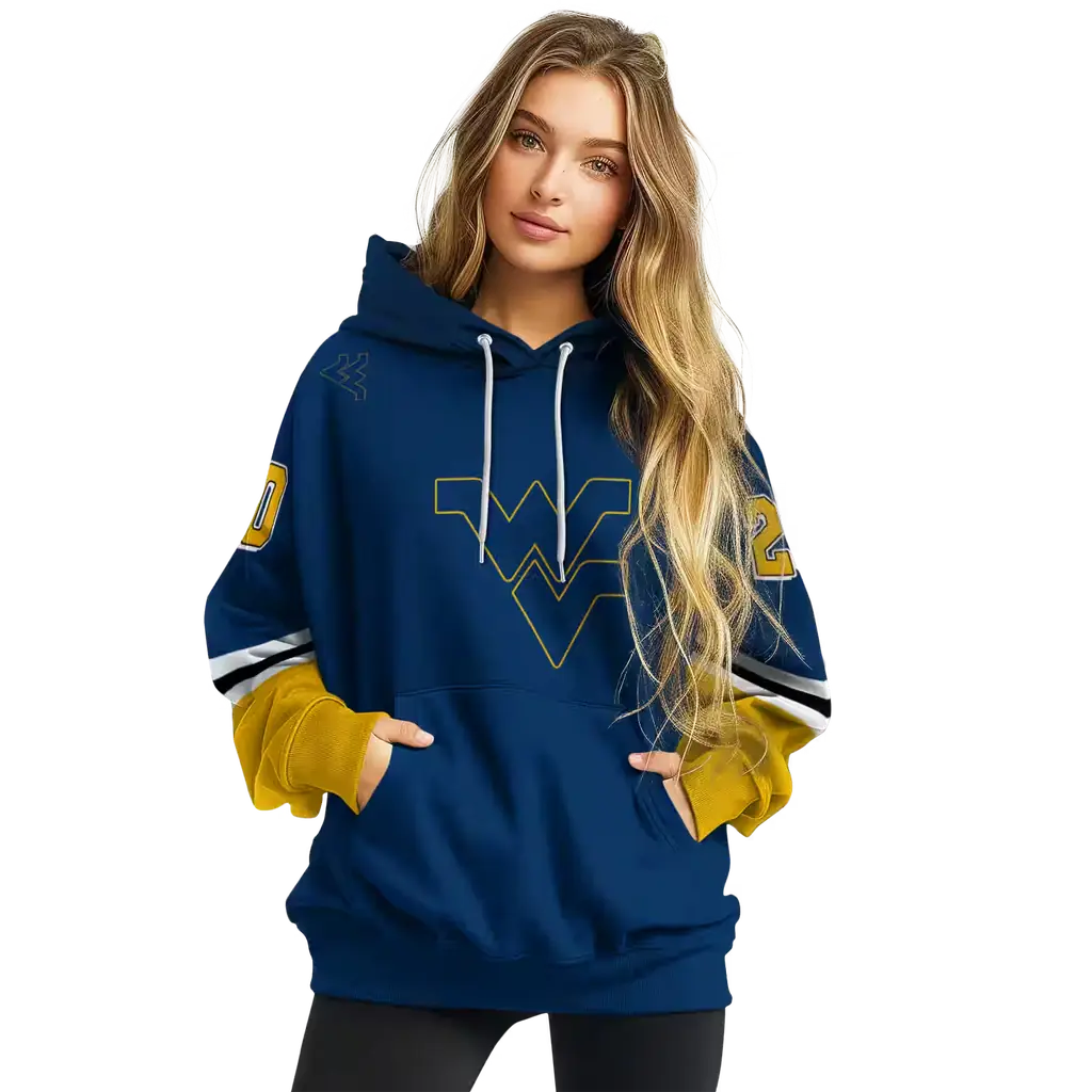 personalized west virginia mountaineers striped sleeves blue hoodie high quality personalized west virginia mountaineers striped sleeves blue hoodie high quality