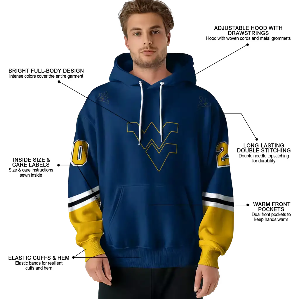 personalized west virginia mountaineers striped sleeves blue hoodie latest model personalized west virginia mountaineers striped sleeves blue hoodie latest model