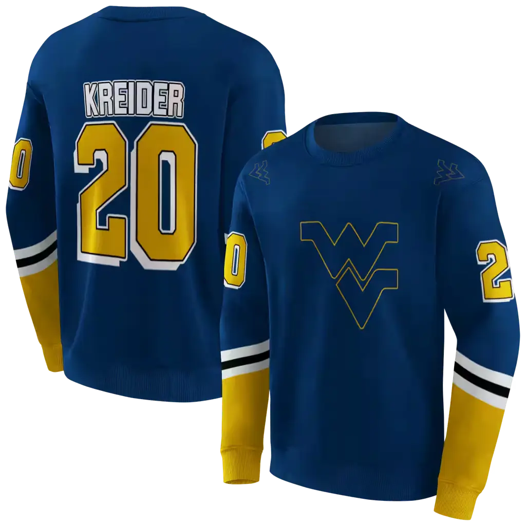 personalized west virginia mountaineers striped sleeves blue hoodie premium grade personalized west virginia mountaineers striped sleeves blue hoodie premium grade
