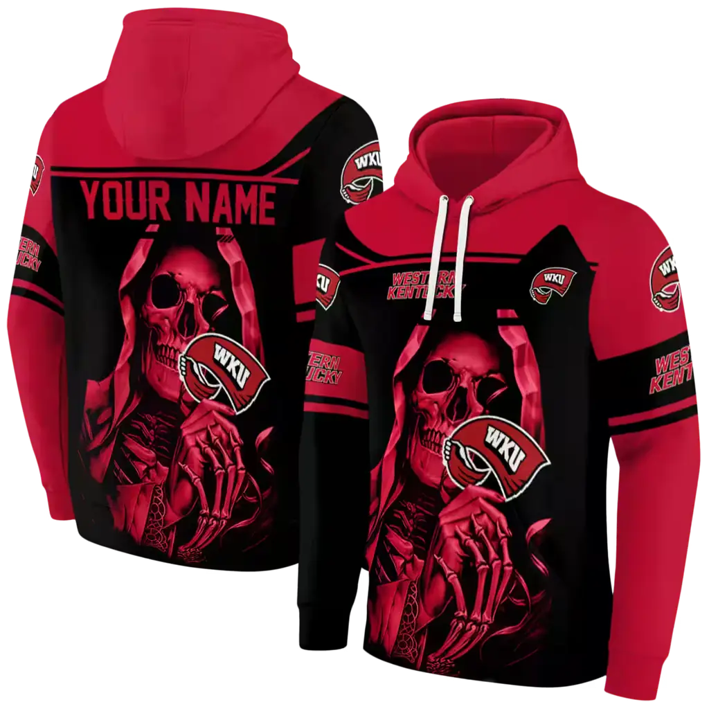 personalized western kentucky hilltoppers grim reaper red black hoodie fashion forward personalized western kentucky hilltoppers grim reaper red black hoodie fashion forward