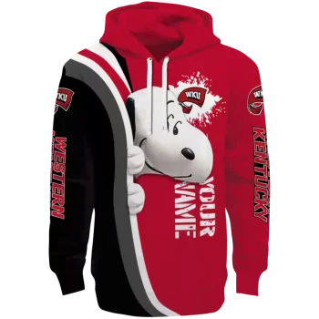 personalized western kentucky hilltoppers peeking snoopy red hoodie best selling