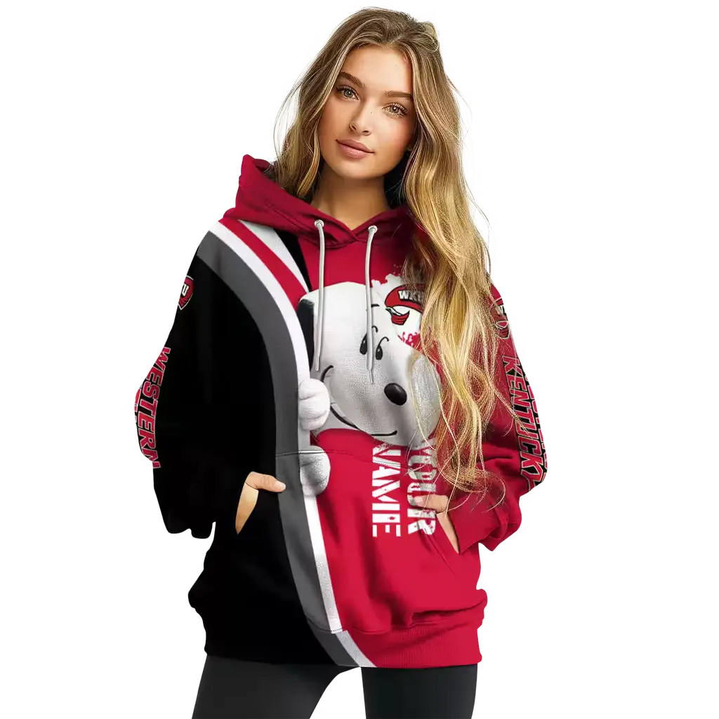 personalized western kentucky hilltoppers peeking snoopy red hoodie high quality personalized western kentucky hilltoppers peeking snoopy red hoodie high quality