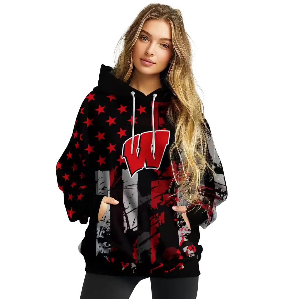 personalized wisconsin badgers distressed flag red black hoodie high quality personalized wisconsin badgers distressed flag red black hoodie high quality