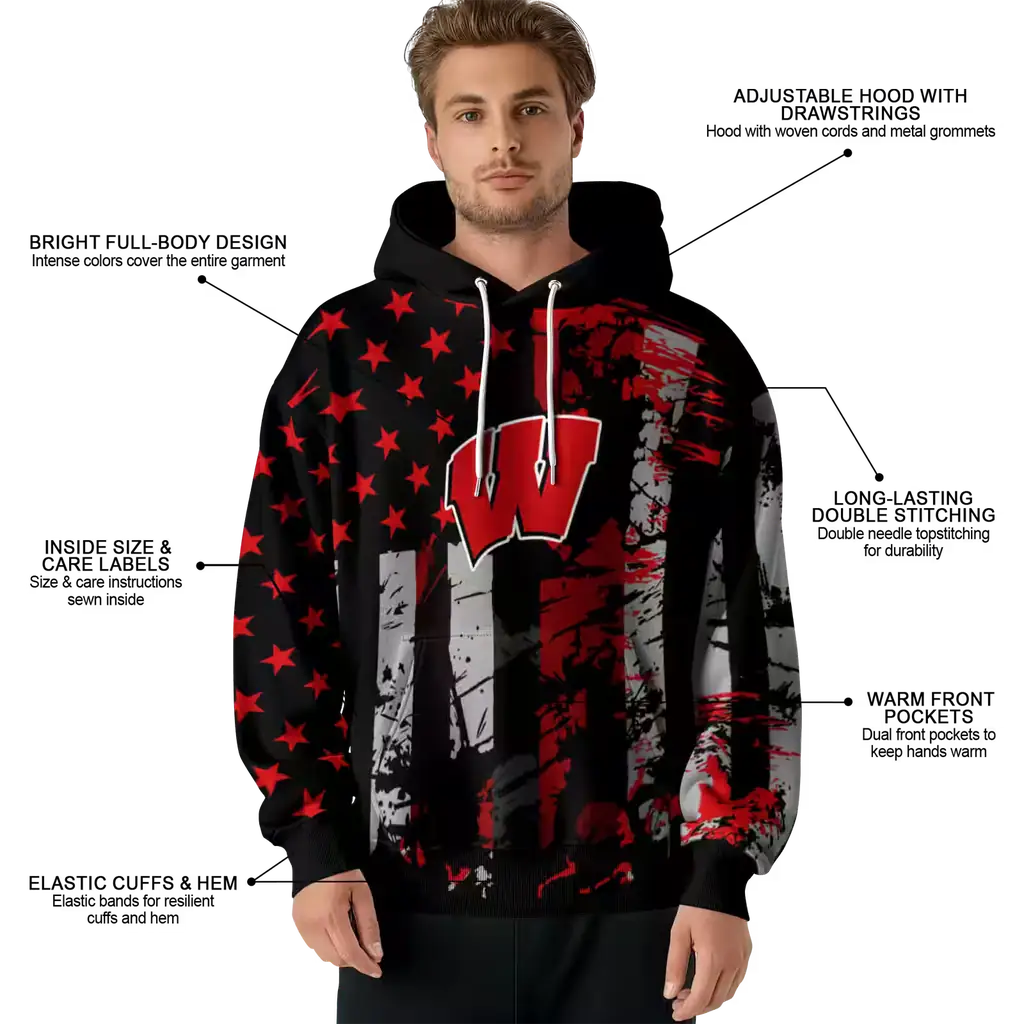 personalized wisconsin badgers distressed flag red black hoodie latest model personalized wisconsin badgers distressed flag red black hoodie latest model