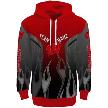 personalized wisconsin badgers flame design red hoodie best selling