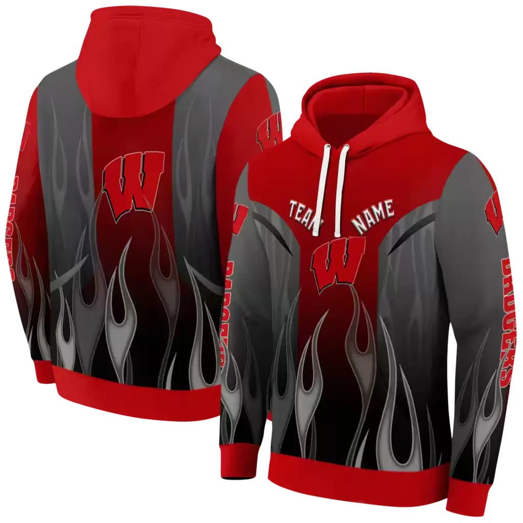 personalized wisconsin badgers flame design red hoodie fashion forward personalized wisconsin badgers flame design red hoodie fashion forward