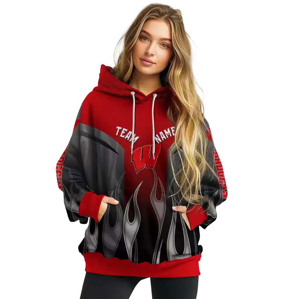 personalized wisconsin badgers flame design red hoodie high quality personalized wisconsin badgers flame design red hoodie high quality