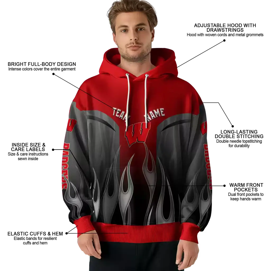 personalized wisconsin badgers flame design red hoodie latest model personalized wisconsin badgers flame design red hoodie latest model
