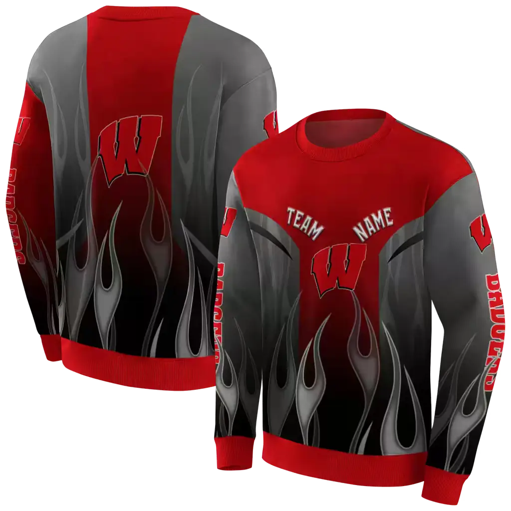 personalized wisconsin badgers flame design red hoodie premium grade personalized wisconsin badgers flame design red hoodie premium grade