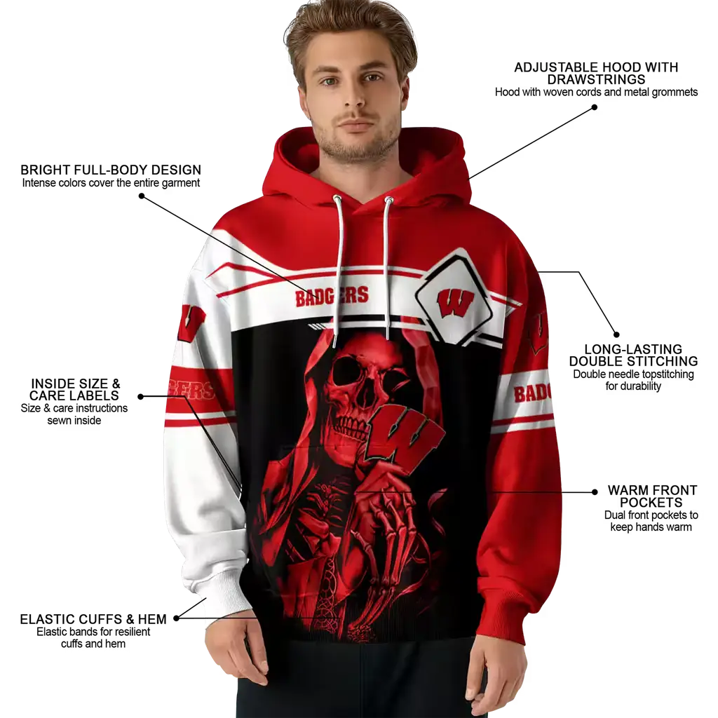 personalized wisconsin badgers grim reaper red black hoodie latest model personalized wisconsin badgers grim reaper red black hoodie latest model
