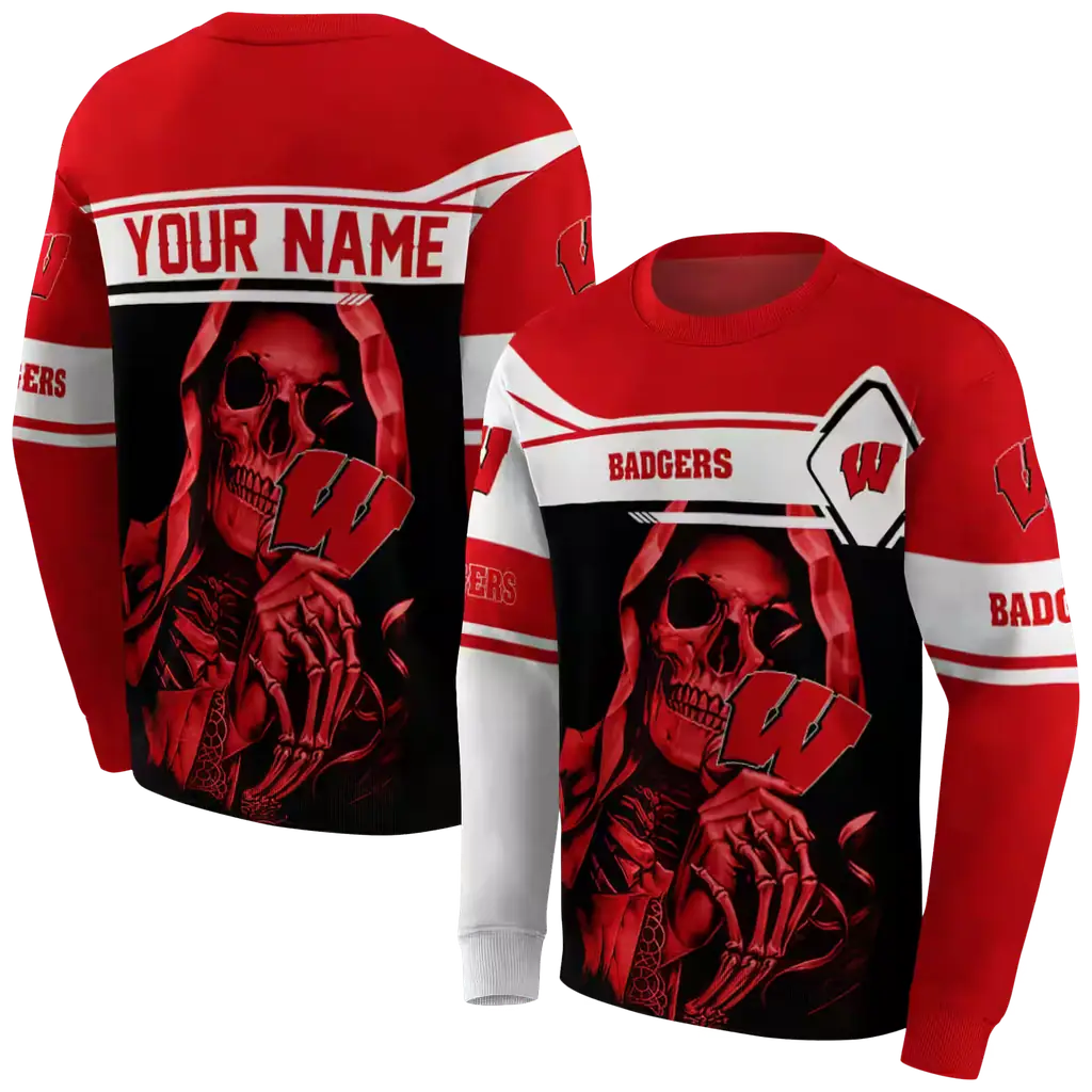 personalized wisconsin badgers grim reaper red black hoodie premium grade personalized wisconsin badgers grim reaper red black hoodie premium grade