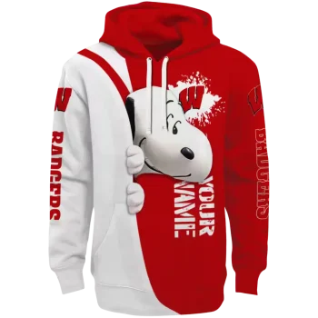 personalized wisconsin badgers peeking snoopy red hoodie best selling