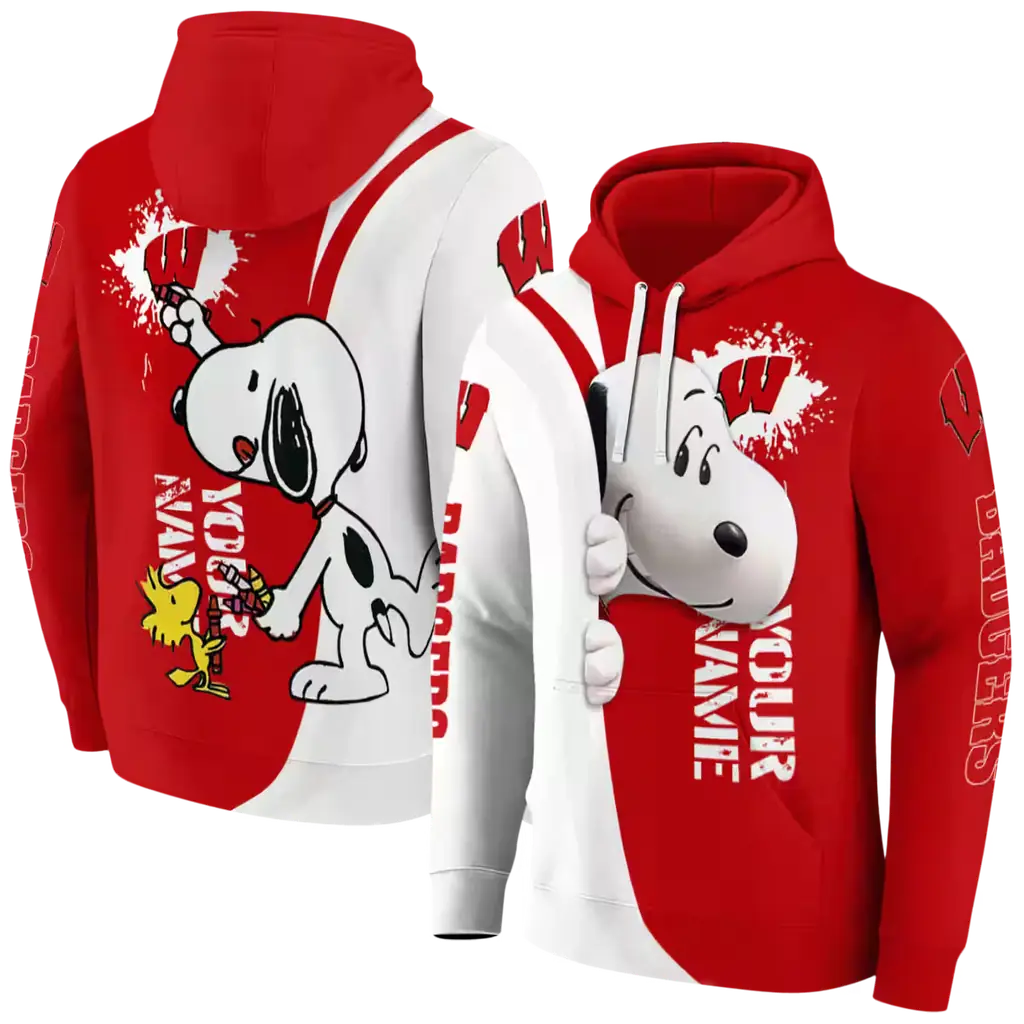 personalized wisconsin badgers peeking snoopy red hoodie fashion forward personalized wisconsin badgers peeking snoopy red hoodie fashion forward