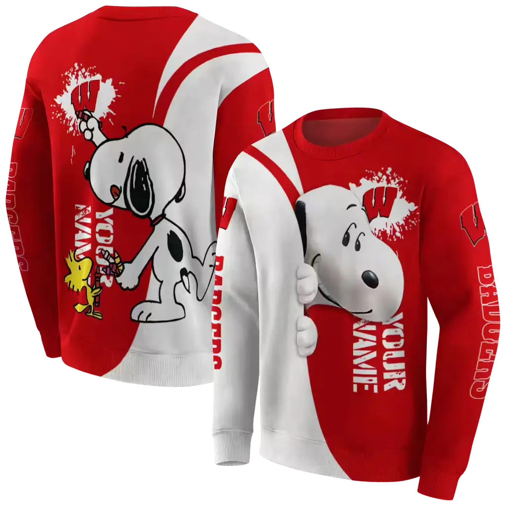 personalized wisconsin badgers peeking snoopy red hoodie premium grade personalized wisconsin badgers peeking snoopy red hoodie premium grade