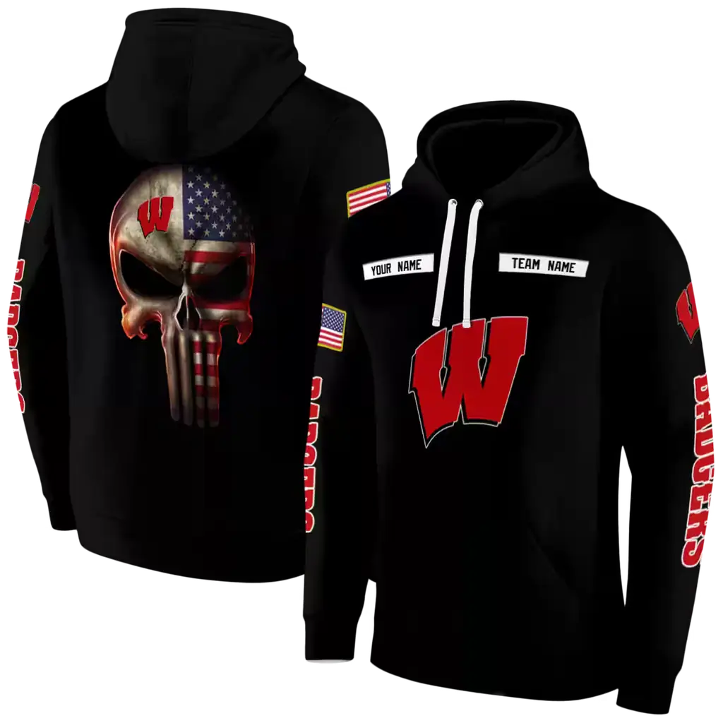 personalized wisconsin badgers punisher skull black hoodie fashion forward personalized wisconsin badgers punisher skull black hoodie fashion forward