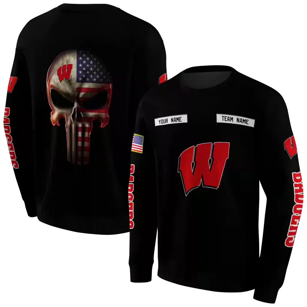 personalized wisconsin badgers punisher skull black hoodie premium grade personalized wisconsin badgers punisher skull black hoodie premium grade