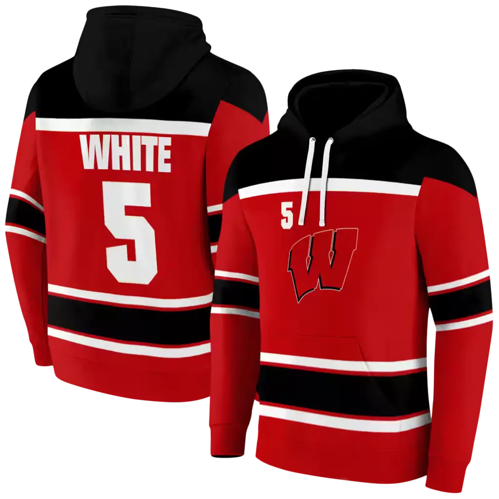 personalized wisconsin badgers striped pattern red hoodie fashion forward personalized wisconsin badgers striped pattern red hoodie fashion forward