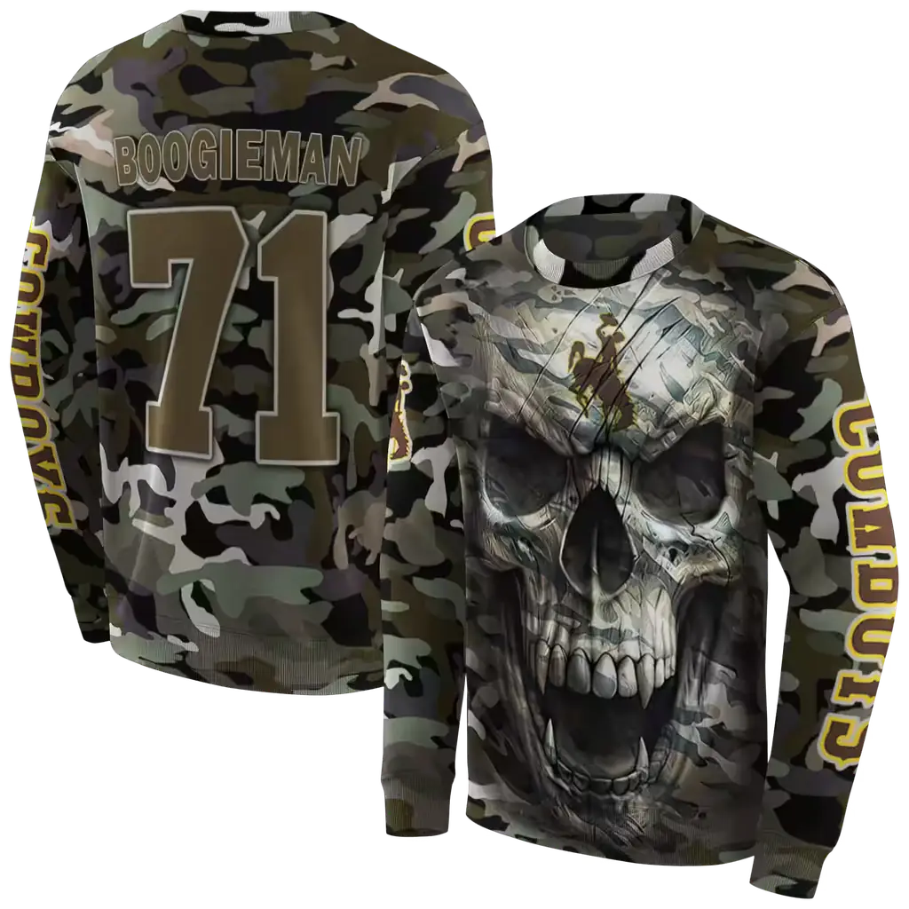 personalized wyoming cowboys camo skull hoodie premium grade personalized wyoming cowboys camo skull hoodie premium grade