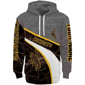 personalized wyoming cowboys hexagonal mesh brown black gray hoodie best selling