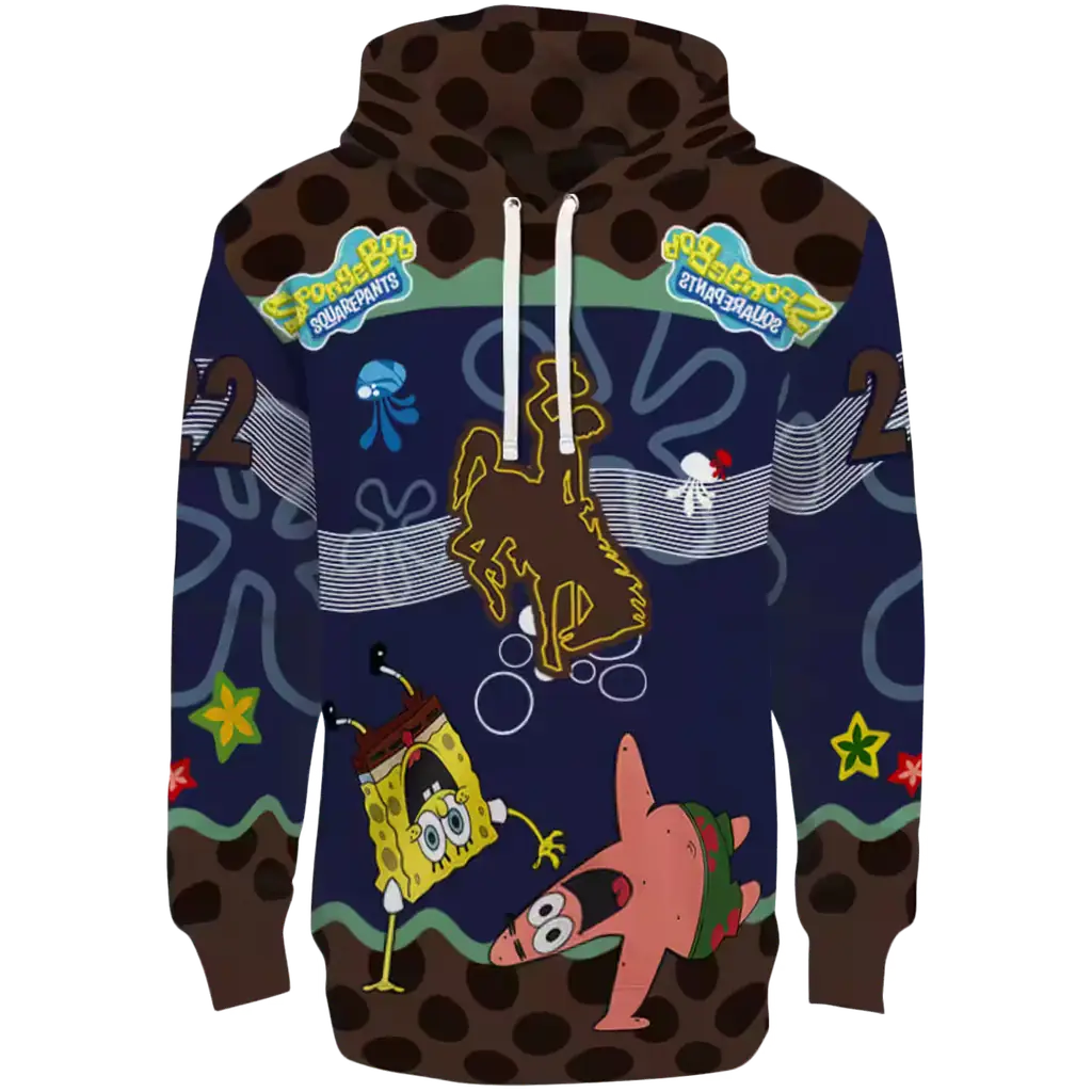 personalized wyoming cowboys spongebob patrick star brown navy hoodie best selling personalized wyoming cowboys spongebob patrick star brown navy hoodie best selling