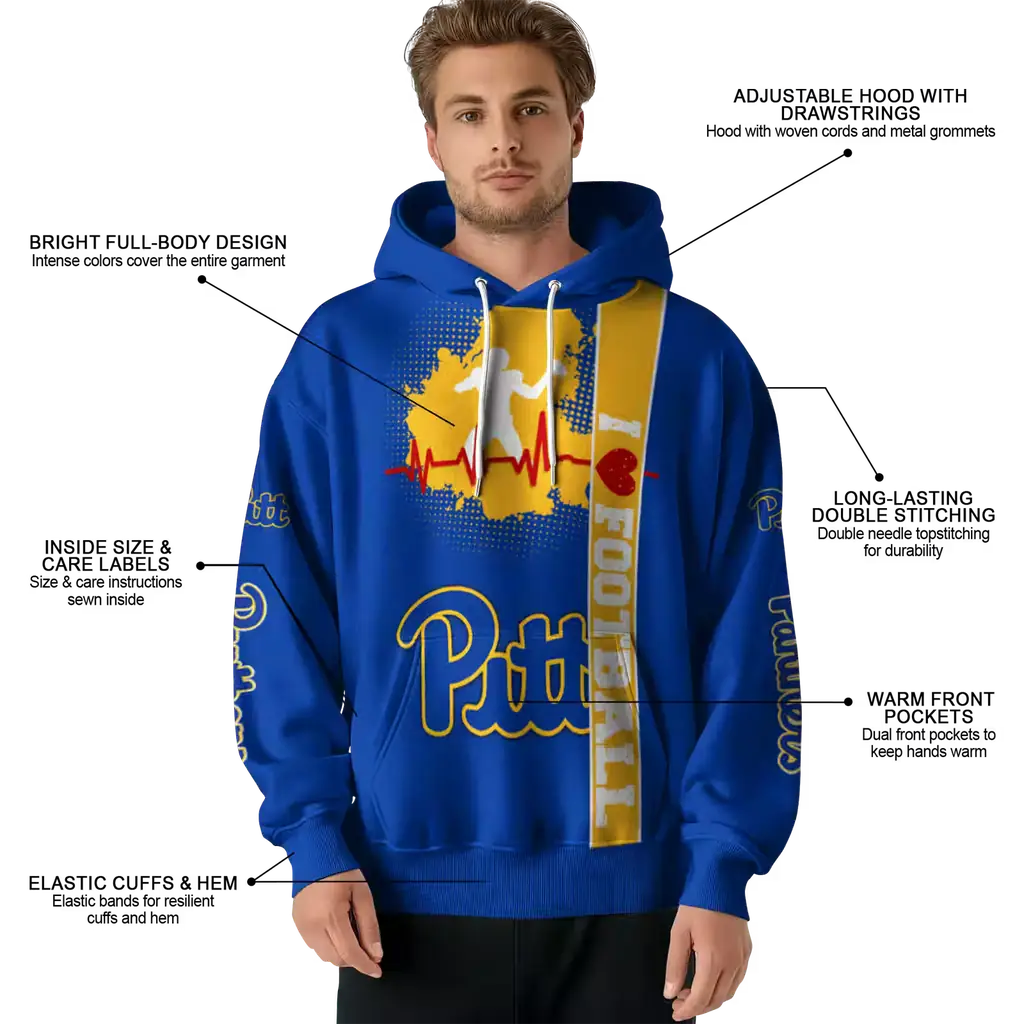 pittsburgh panthers football heartbeat royal blue hoodie latest model pittsburgh panthers football heartbeat royal blue hoodie latest model